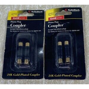2 - 2 Pk Radio Shack RCA Phono Plug Coupler 274-874 Gold Series 24K Plated NEW
